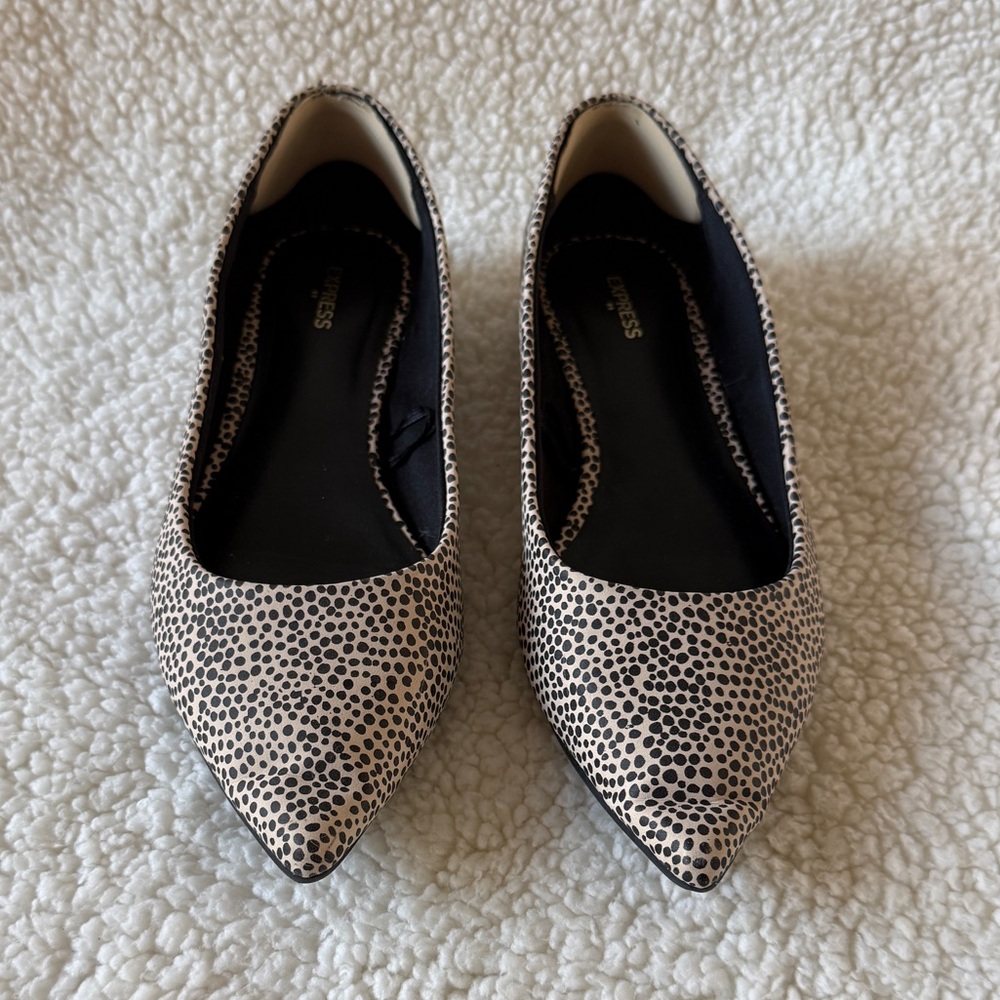 Express Black and Cream Micro Animal Print Flats